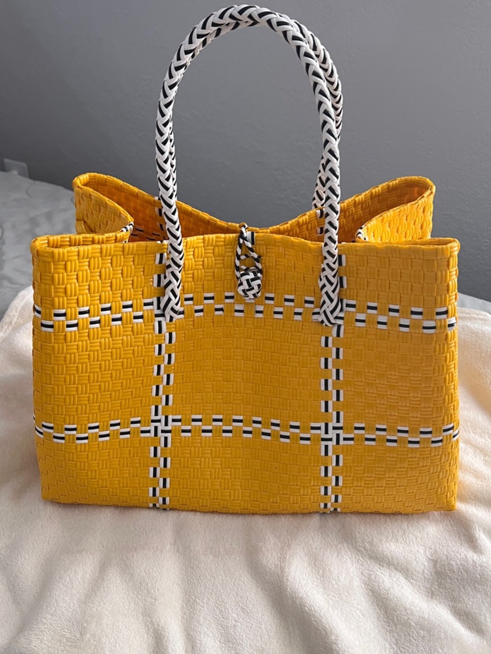 Durable Handwoven Yellow Tote Bag made with recycled plastic